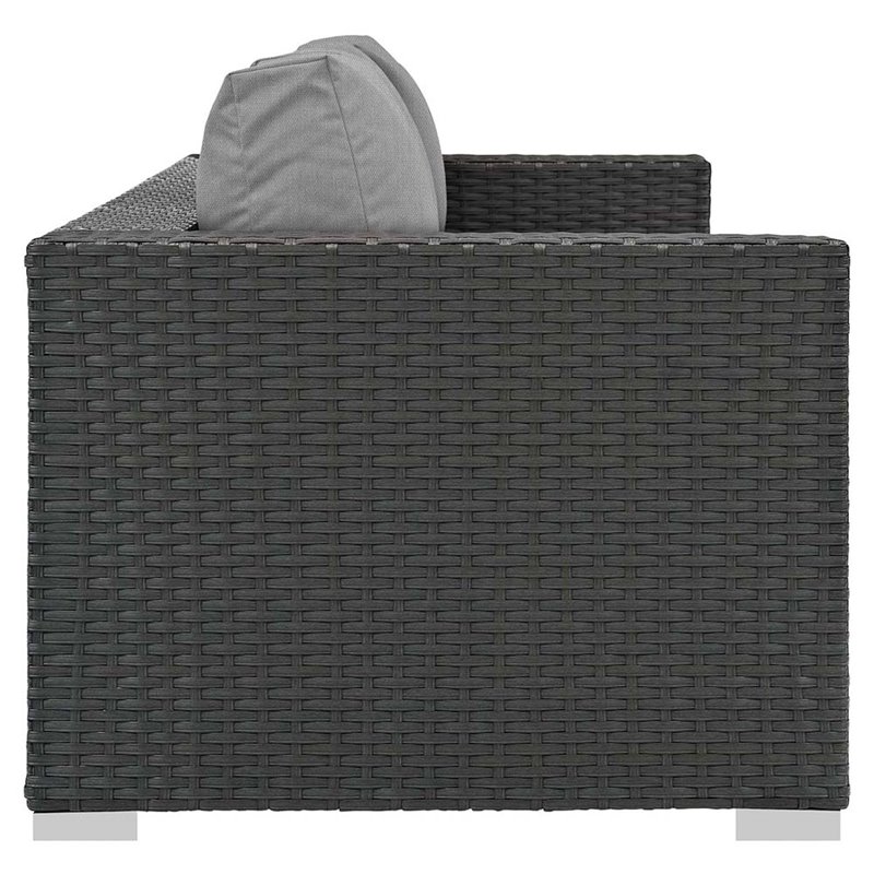 Pemberly Row Contemporary Aluminum and Rattan Patio Sofa in Canvas/Gray