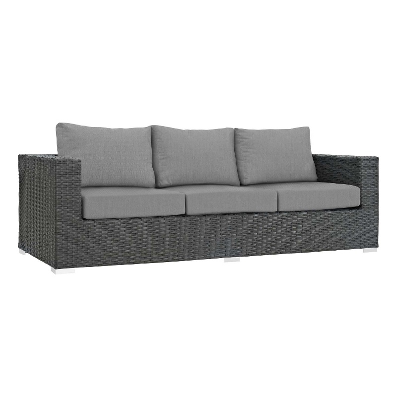 Pemberly Row Contemporary Aluminum and Rattan Patio Sofa in Canvas/Gray