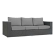 Pemberly Row Contemporary Aluminum and Rattan Patio Sofa in Canvas/Gray