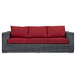 Pemberly Row Modern Aluminum and Rattan Patio Sofa in Canvas/Red