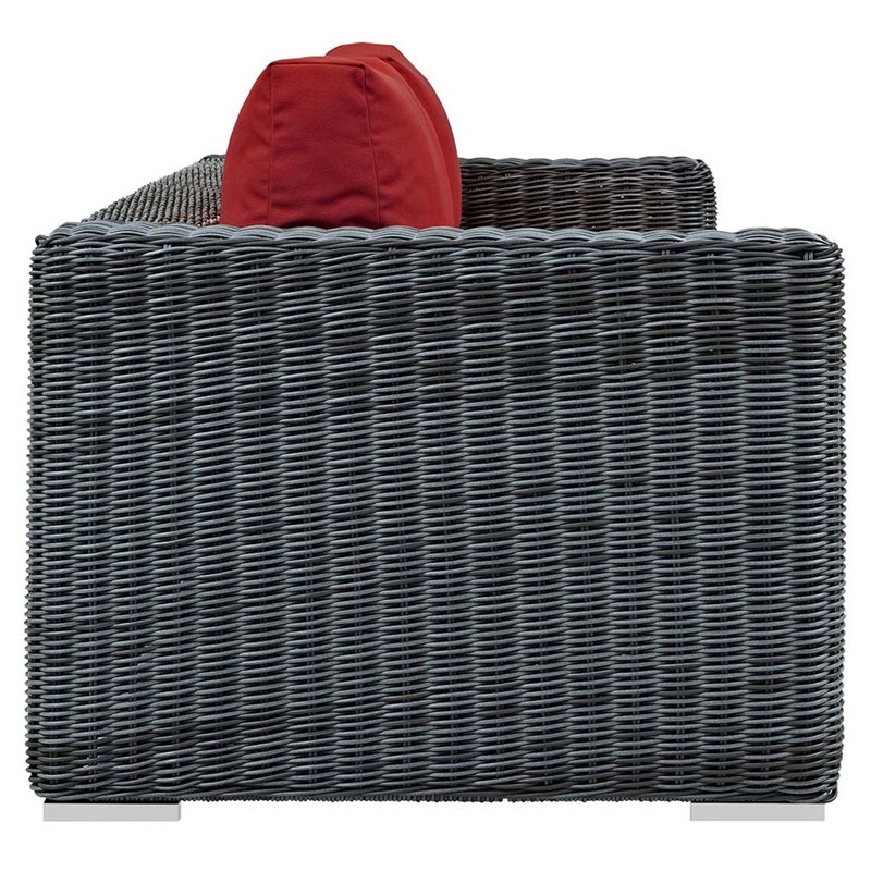 Pemberly Row Modern Aluminum and Rattan Patio Sofa in Canvas/Red