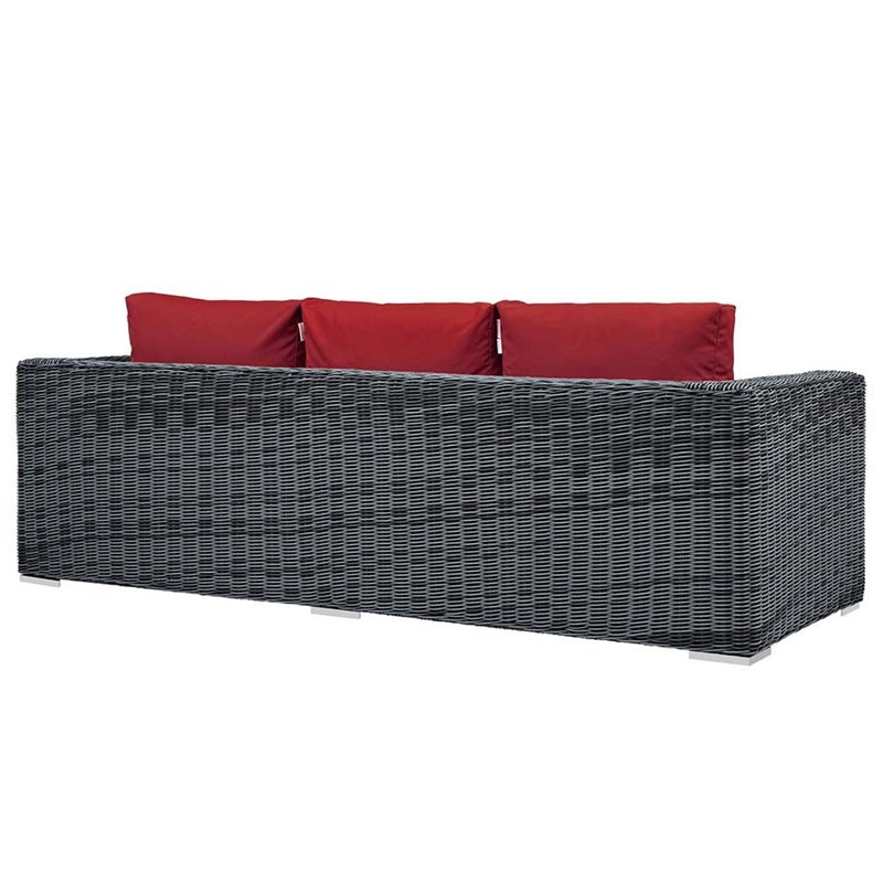 Pemberly Row Modern Aluminum and Rattan Patio Sofa in Canvas/Red