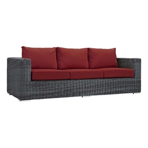 Pemberly Row Modern Aluminum and Rattan Patio Sofa in Canvas/Red