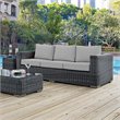 Pemberly Row Modern Aluminum and Rattan Patio Sofa in Canvas/Gray