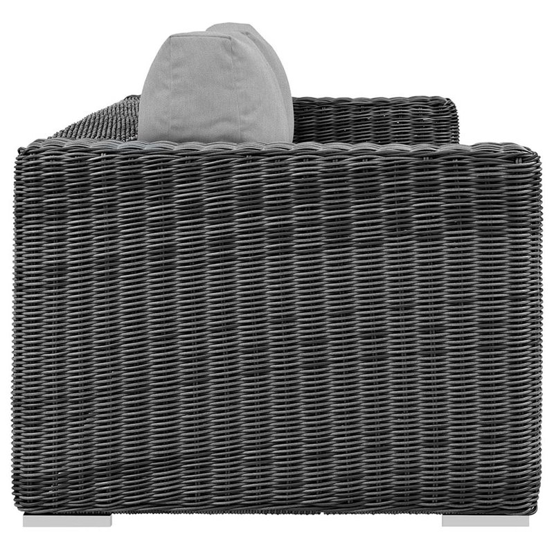 Pemberly Row Modern Aluminum and Rattan Patio Sofa in Canvas/Gray