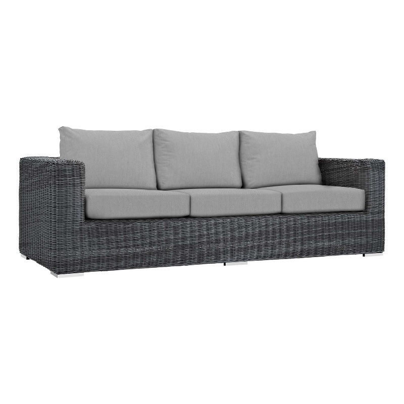 Pemberly Row Modern Aluminum and Rattan Patio Sofa in Canvas/Gray