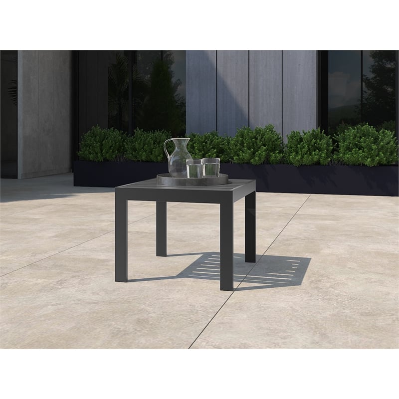 Pemberly Row Contemporary Outdoor Side Table in Gray Gunmetal