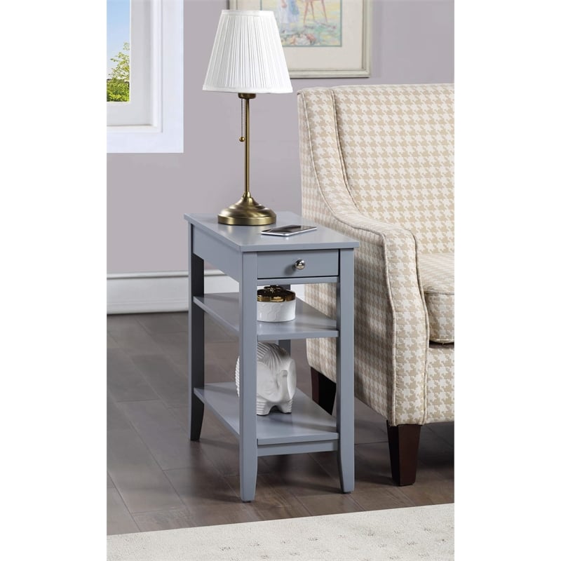 Pemberly Row Three Tier End Table With Drawer in Gray Wood Finish