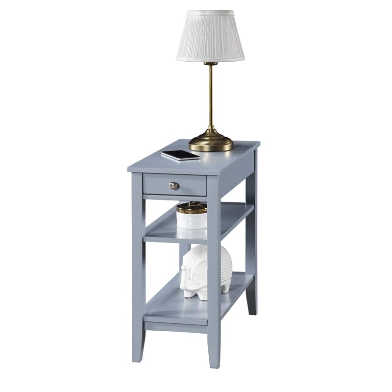 Pemberly Row Three Tier End Table With Drawer in Gray Wood Finish