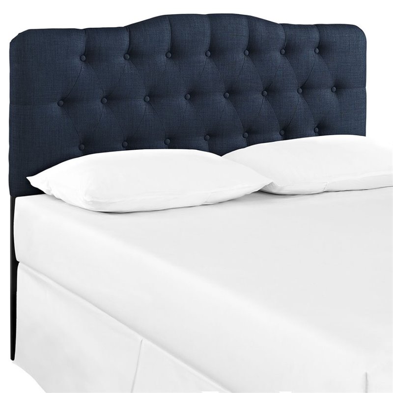 Pemberly Row Queen Upholstered Polyester Fabric Headboard in Navy