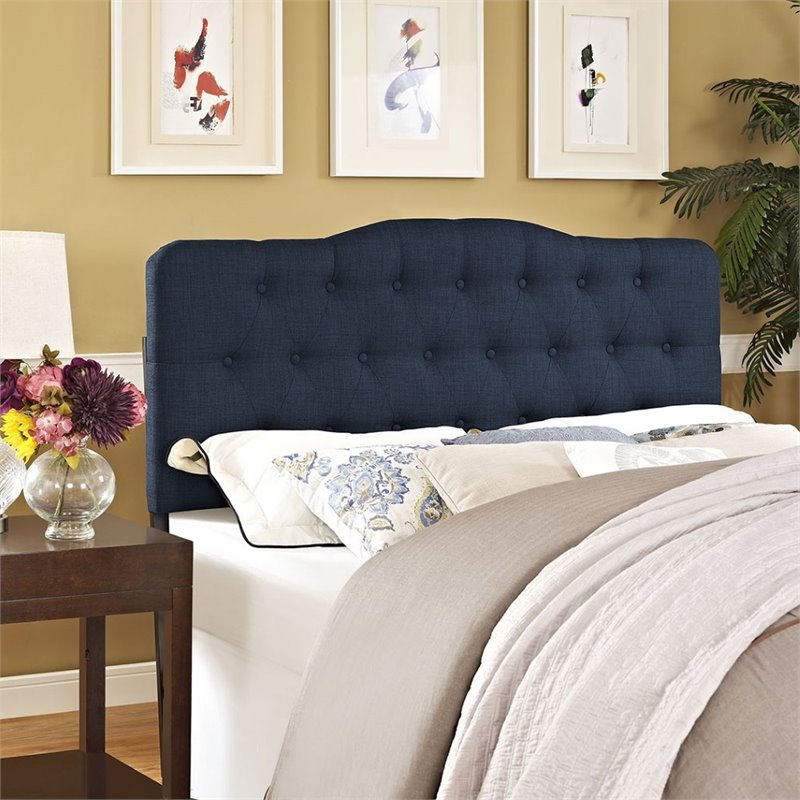Pemberly Row Queen Upholstered Polyester Fabric Headboard in Navy