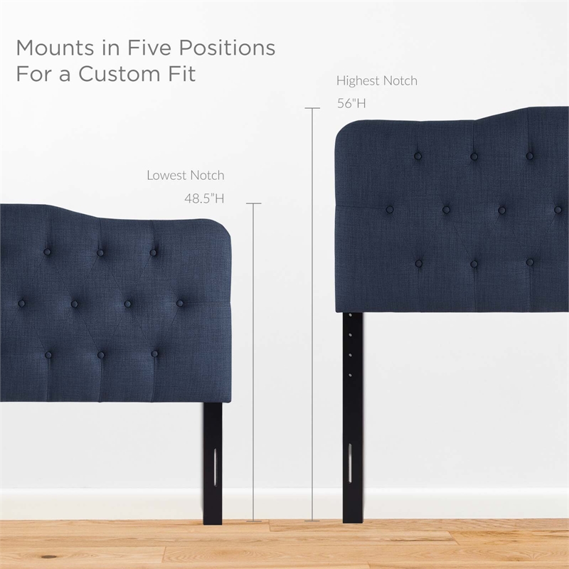 Pemberly Row Queen Upholstered Polyester Fabric Headboard in Navy