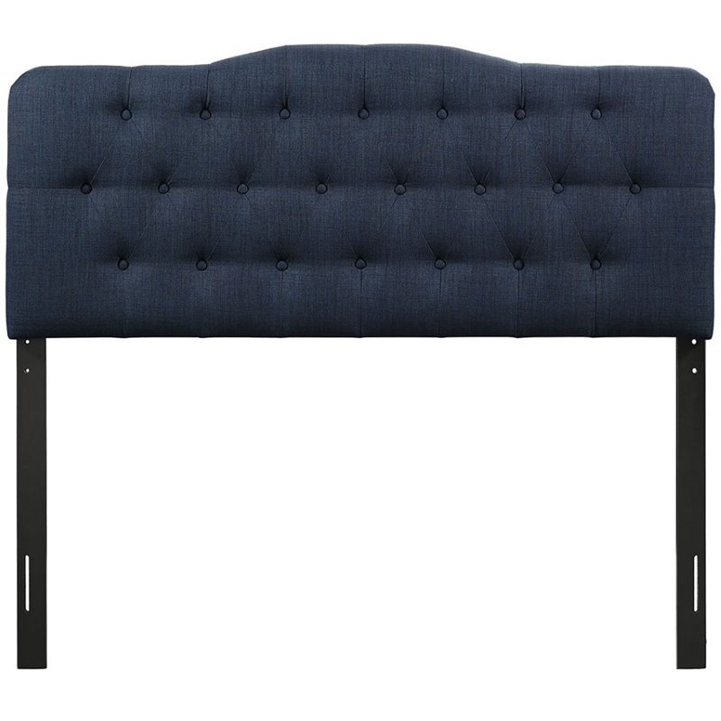 Pemberly Row Queen Upholstered Polyester Fabric Headboard in Navy