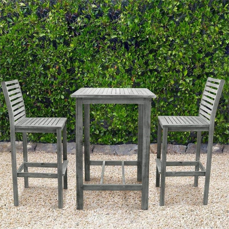 Pemberly Row Contemporary Outdoor Hand-scraped Hardwood Bar Table