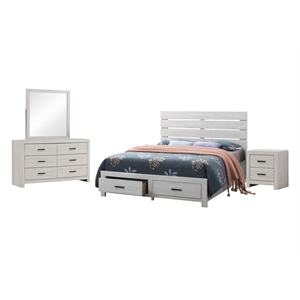 Pemberly Row 4-piece Queen Storage Wood Bedroom Set in Coastal White