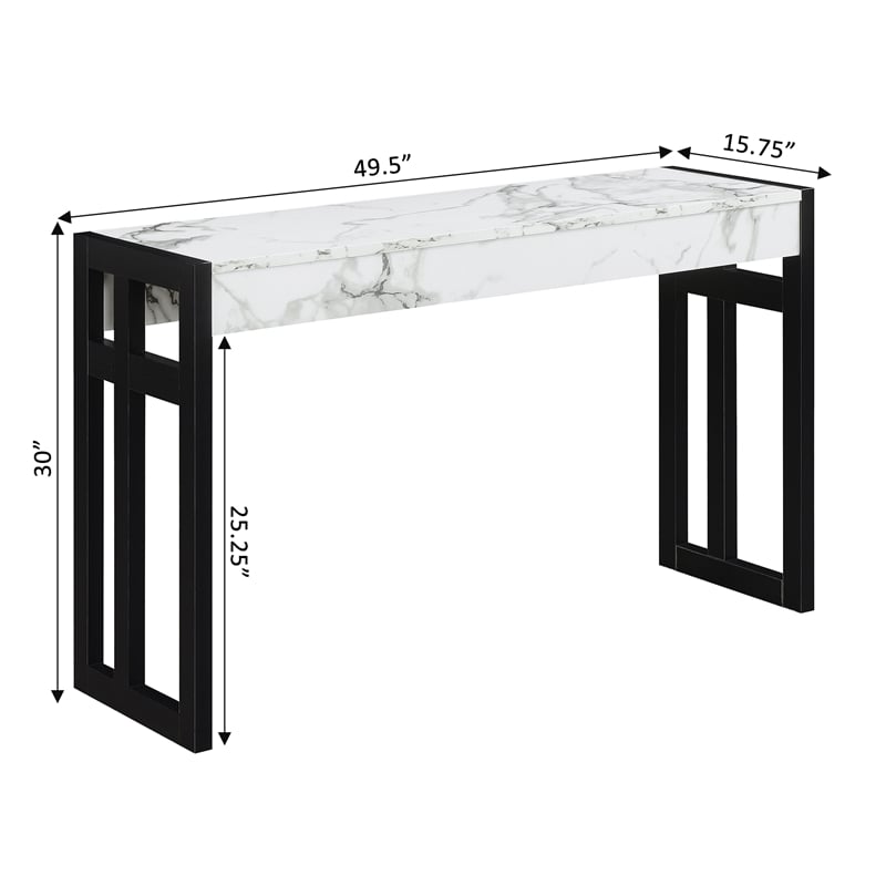 Pemberly Row Console Table in White Faux Marble Wood Finish and Black Wood Frame