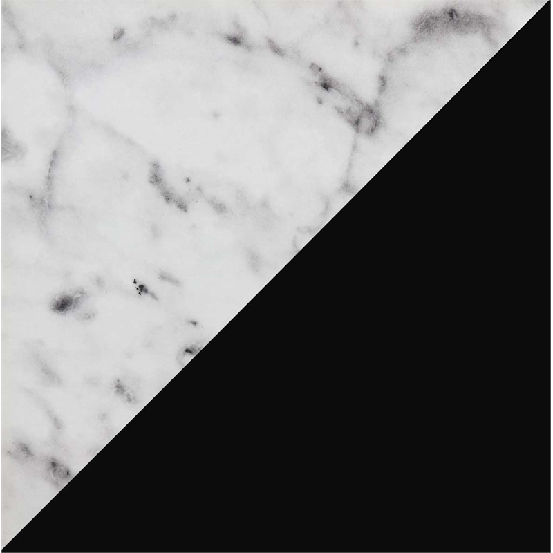 Pemberly Row Console Table in White Faux Marble Wood Finish and Black Wood Frame