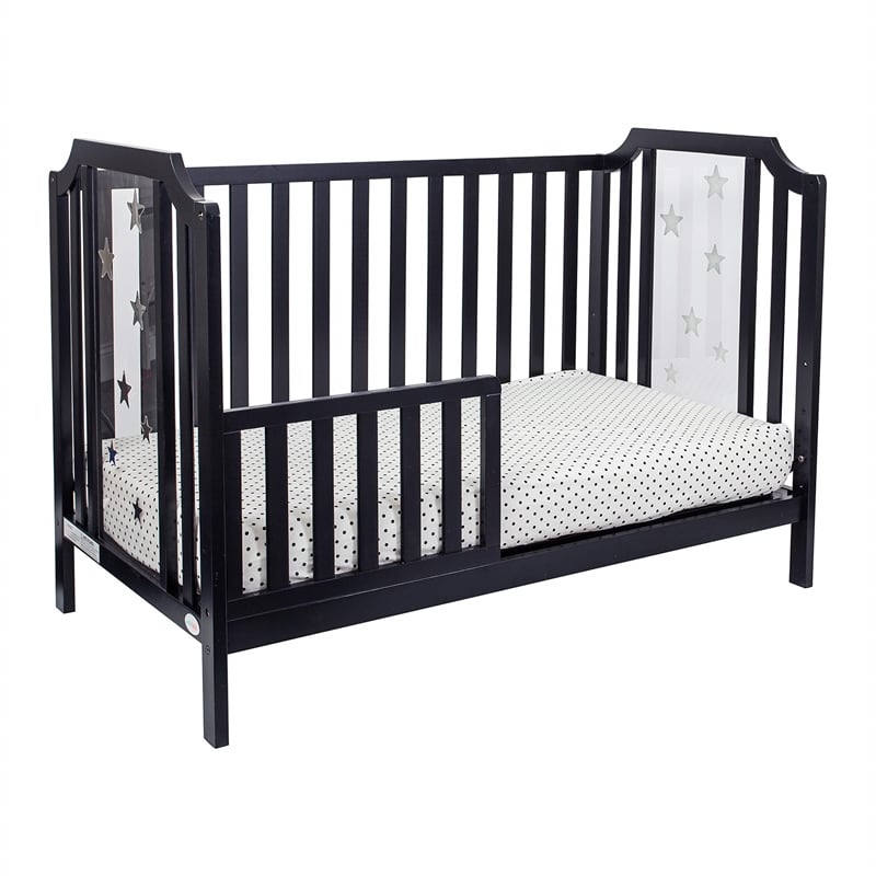 Pemberly Row Modern Wood Acrylic Island Crib in Black Finish