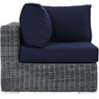 Pemberly Row Aluminum and Rattan Patio Corner Chair in Canvas/Navy