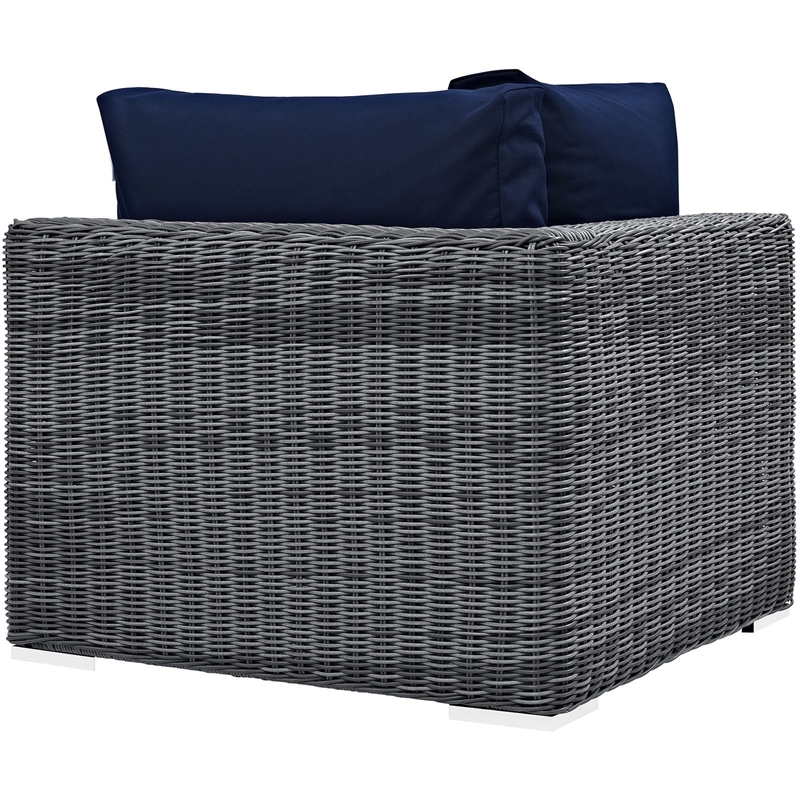 Pemberly Row Aluminum and Rattan Patio Corner Chair in Canvas/Navy