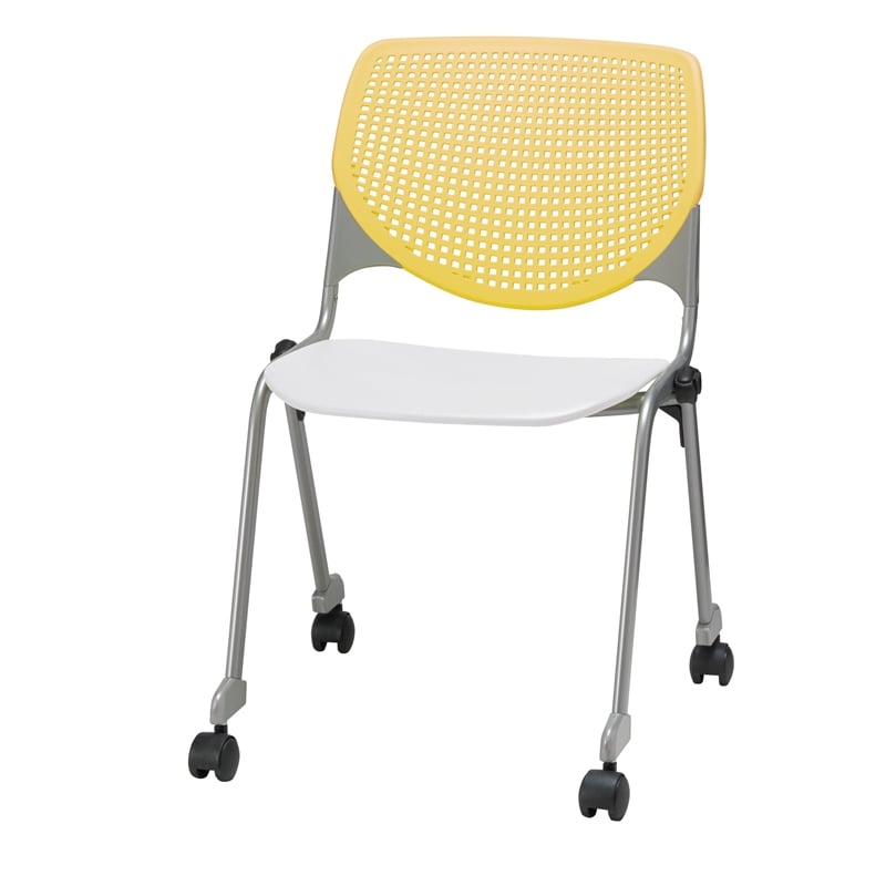 Pemberly Row Stack Chair - Casters - Yellow Back - White Seat