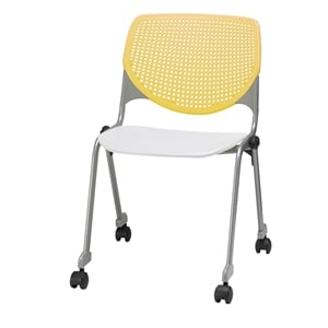 Pemberly Row Stack Chair - Casters - Yellow Back - White Seat