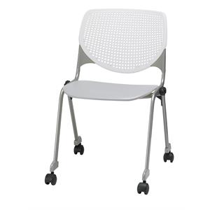 Pemberly Row Stack Chair - Casters - White Back - Light Gray Seat