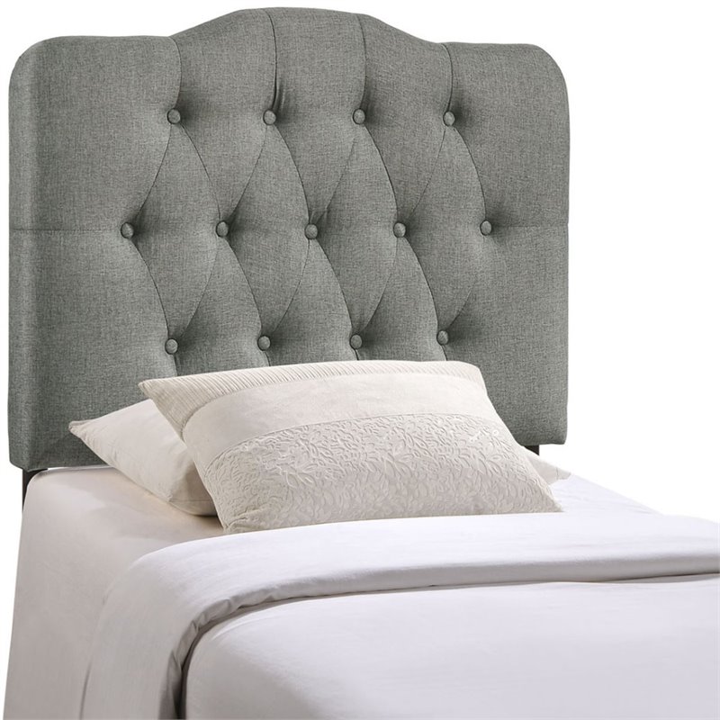 Pemberly Row Twin Upholstered Polyester Fabric Headboard in Gray