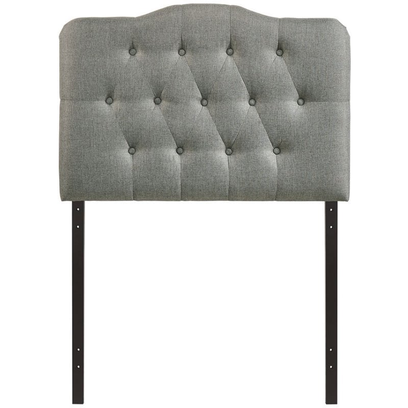 Pemberly Row Twin Upholstered Polyester Fabric Headboard in Gray