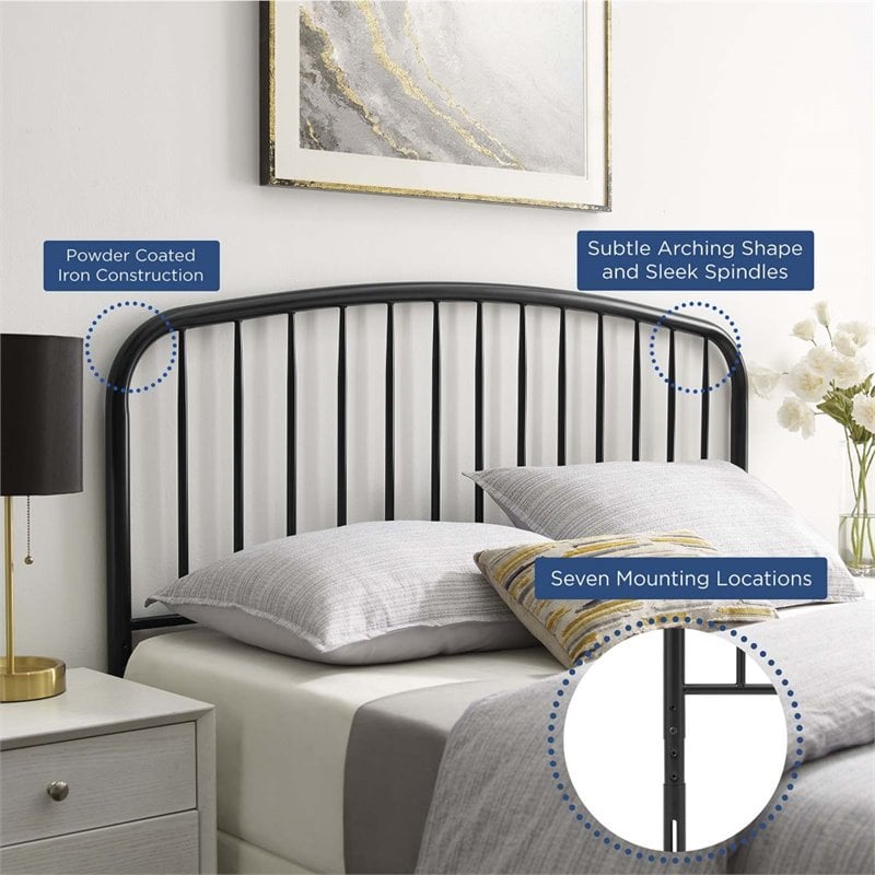 Pemberly Row Modern Farmhouse King Metal Spindle Headboard in Black