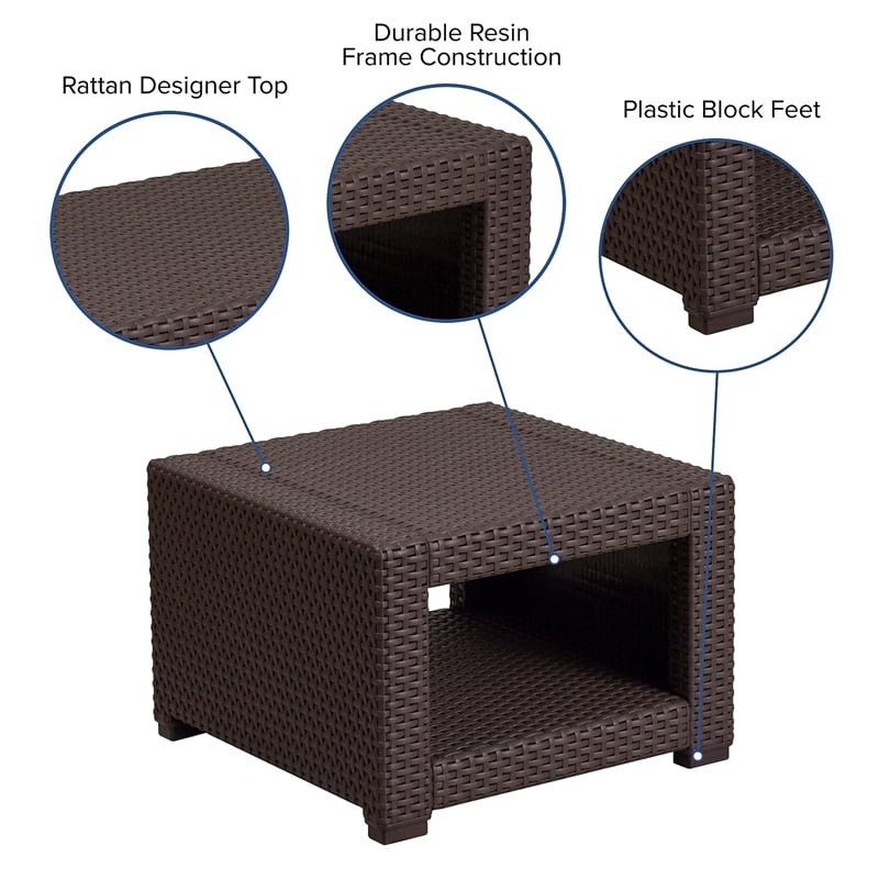 Pemberly Row Contemporary Wicker Patio End Table in Chocolate Brown