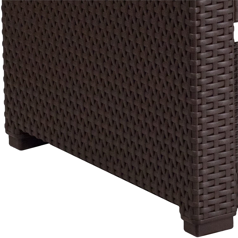 Pemberly Row Contemporary Wicker Patio End Table in Chocolate Brown