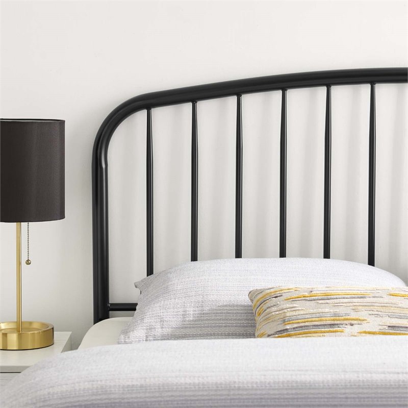 Pemberly Row Modern Farmhouse Queen Metal Spindle Headboard in Black