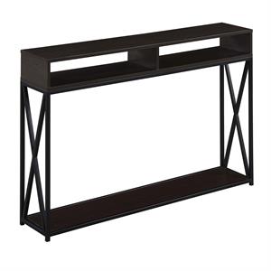 Pemberly Row Deluxe 2 Tier Console Table in Espresso Wood Finish and Black Frame