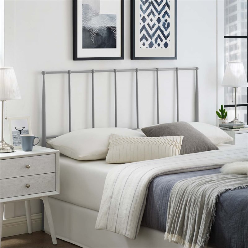 Pemberly Row Full Modern Style Sturdy Powder Coated Steel Headboard in Gray