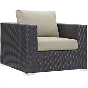 Pemberly Row Aluminum and Rattan Patio Armchair in Espresso/Beige