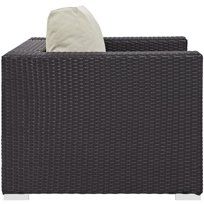 Pemberly Row Aluminum and Rattan Patio Armchair in Espresso/Beige
