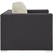 Pemberly Row Aluminum and Rattan Patio Armchair in Espresso/Beige