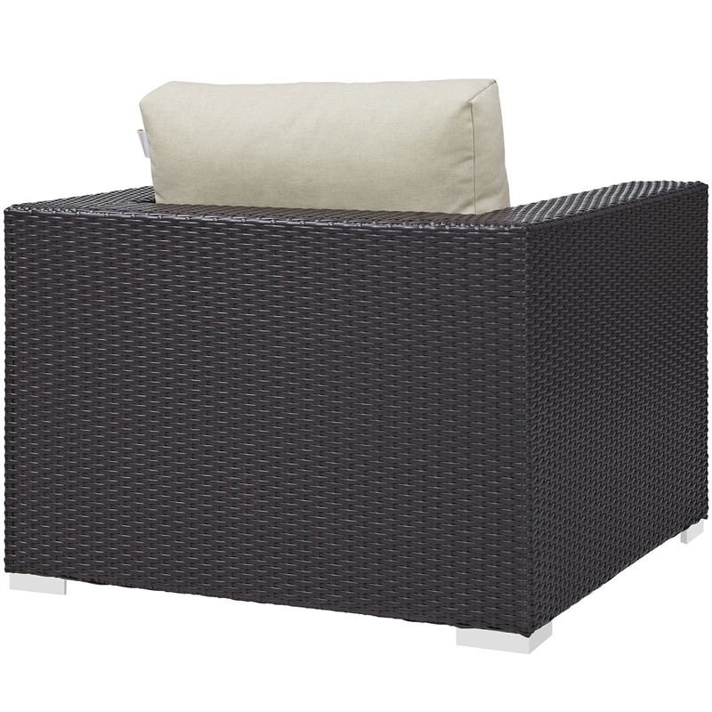 Pemberly Row Aluminum and Rattan Patio Armchair in Espresso/Beige