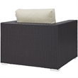 Pemberly Row Aluminum and Rattan Patio Armchair in Espresso/Beige