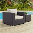 Pemberly Row Aluminum and Rattan Patio Armchair in Espresso/Beige