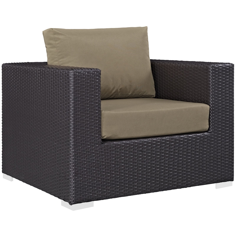 Pemberly Row Aluminum and Rattan Patio Armchair in Espresso/Mocha