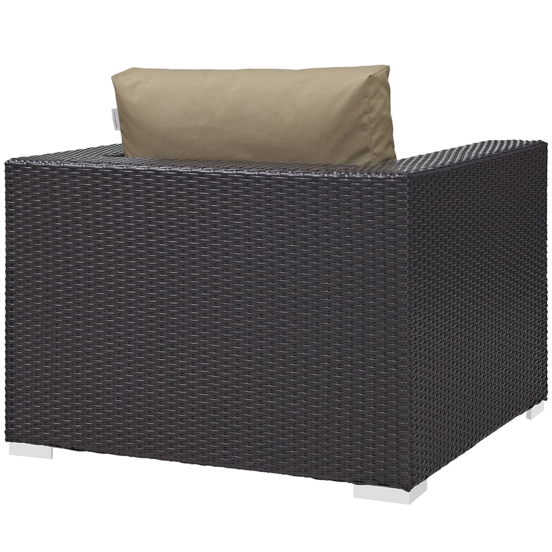 Pemberly Row Aluminum and Rattan Patio Armchair in Espresso/Mocha