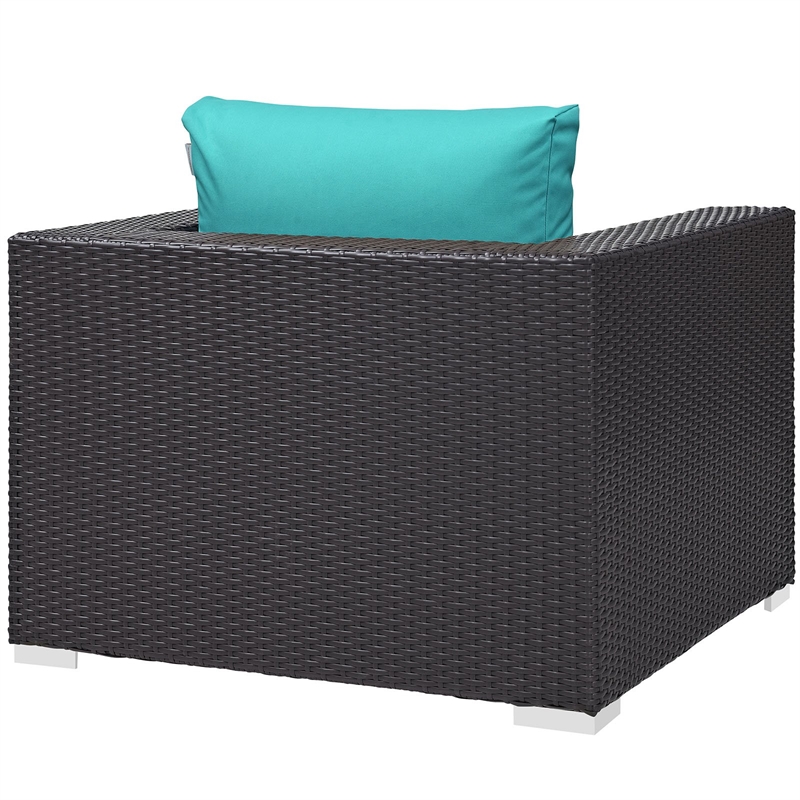 Pemberly Row Aluminum and Rattan Patio Armchair in Espresso/Turquoise