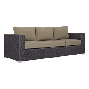 Pemberly Row Aluminum and Rattan Outdoor Patio Sofa in Espresso/Mocha