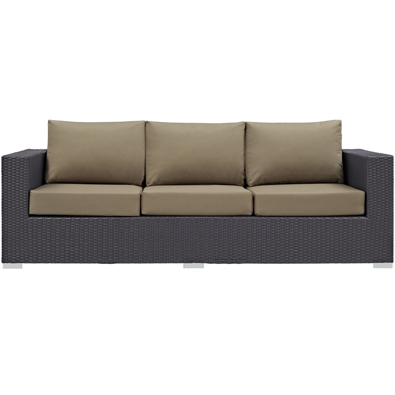 Pemberly Row Aluminum and Rattan Outdoor Patio Sofa in Espresso/Mocha