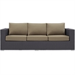 Pemberly Row Aluminum and Rattan Outdoor Patio Sofa in Espresso/Mocha