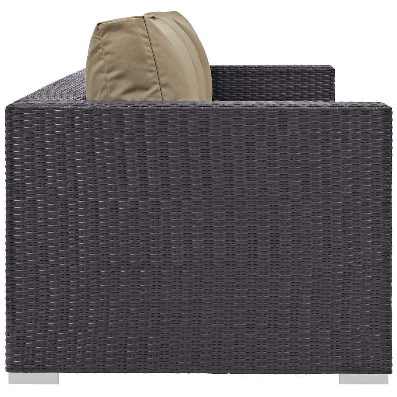 Pemberly Row Aluminum and Rattan Outdoor Patio Sofa in Espresso/Mocha