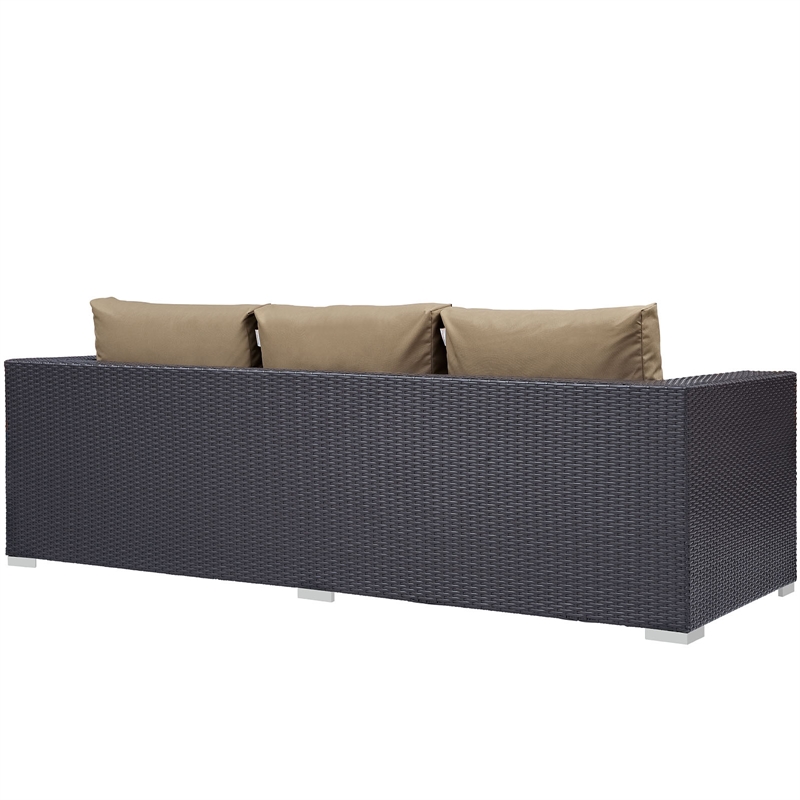 Pemberly Row Aluminum and Rattan Outdoor Patio Sofa in Espresso/Mocha