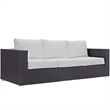 Pemberly Row Aluminum and Rattan Outdoor Patio Sofa in Espresso/White